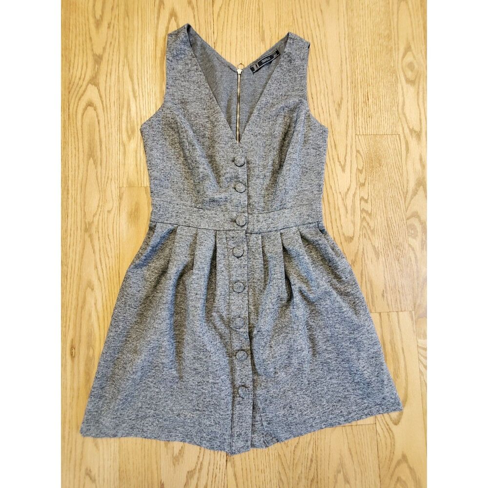 Zara Trafaulc Womens M Button V Neck Sleeveless Key Hole Back Tweed Dress EUC